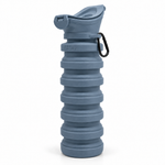 Blue PeeSport bottle, expanded with its lid closed and side clip visible.