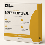Back of PeeSport expandable carry case packaging showing features and included accessories