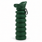 Green PeeSport bottle, expanded with its lid closed and side clip visible.